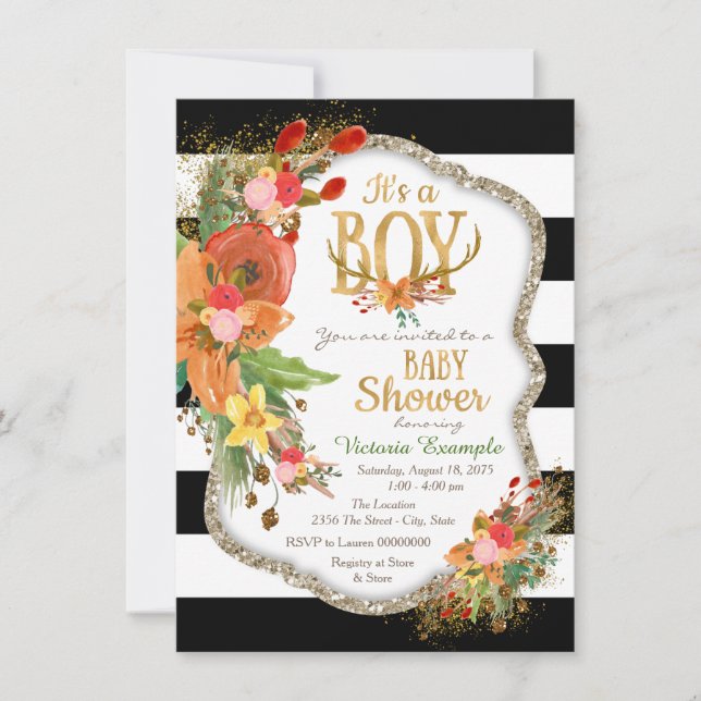 Invitation Boys Antler Baby shower (Devant)