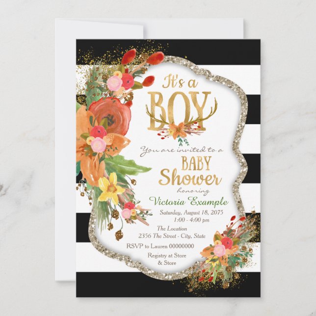 Invitation Boys Antler Baby shower (Devant)