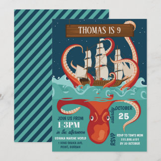 Invitation Boys Birthday Party Kraken