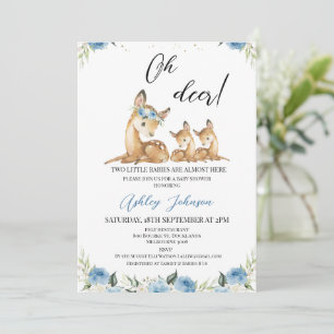 Invitation Boys Blue Floral Oh Deer Twins Baby shower
