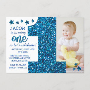 Invitation Boys Blue Parties scintillant Photo Premier annive