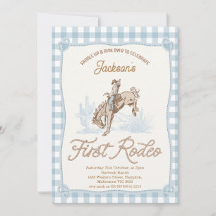 Invitation Boys Blue Plaid Cowboy Premier Rodéo 1er Anniversa