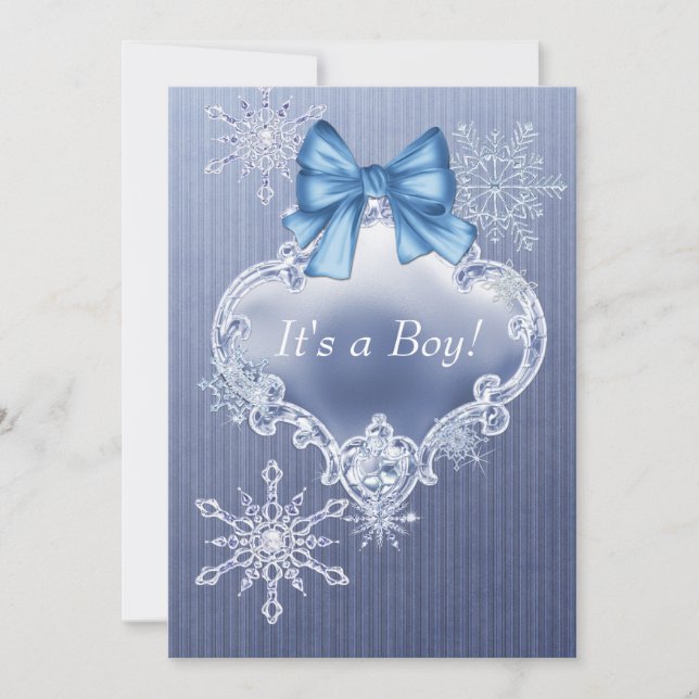 Invitation Boys Blue Snowflake Winter Wonderland Baby shower (Devant)