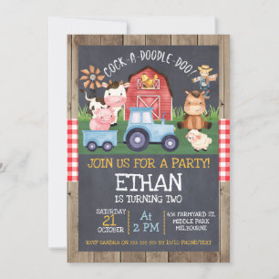 Invitation Boys Blue Tractor Chalkboard Farm Anniversaire