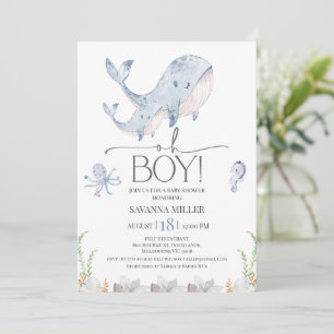 Invitation Boys Blue Under Sea Whale Calf Baby shower