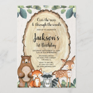 Invitation Boys boisés animaux première fête de 1er anniversa