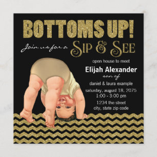 Invitation Boys Bottoms Up Sip and See Baby shower