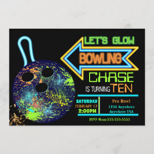 Invitation Boys Bowling, Anniversaire Neon luge bowling