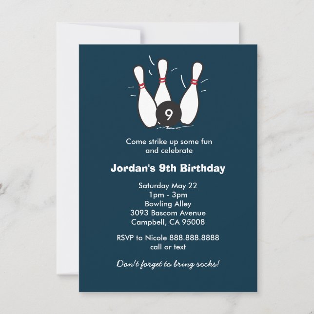 Invitation Boy's Bowling Birthday Party (Devant)