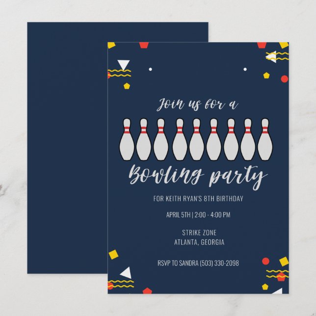 Invitation Boys Bowling Thème Enfant Anniversaire Fête Invita (Devant / Derrière)