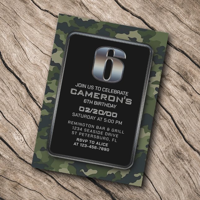Invitation Boys Camo Chasse Armée 6e anniversaire (Créateur téléchargé)
