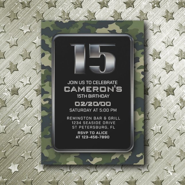 Invitation Boys Camo Hunting Army 15e anniversaire (Créateur téléchargé)