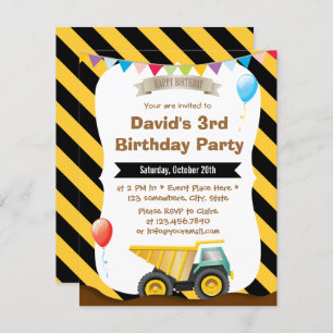 Invitation Boys Construction fête d'anniversaire