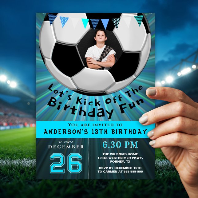 Invitation Boys Cool Blue Sporty Custom Photo Birthday (Créateur téléchargé)