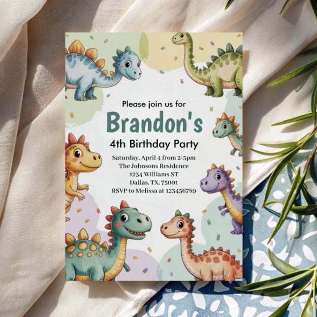 Invitation Boys Cute Dinosaur 4e anniversaire (Créateur téléchargé)
