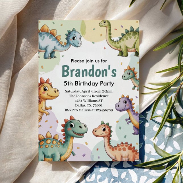 Invitation Boys Cute Dinosaur 5e anniversaire (Créateur téléchargé)