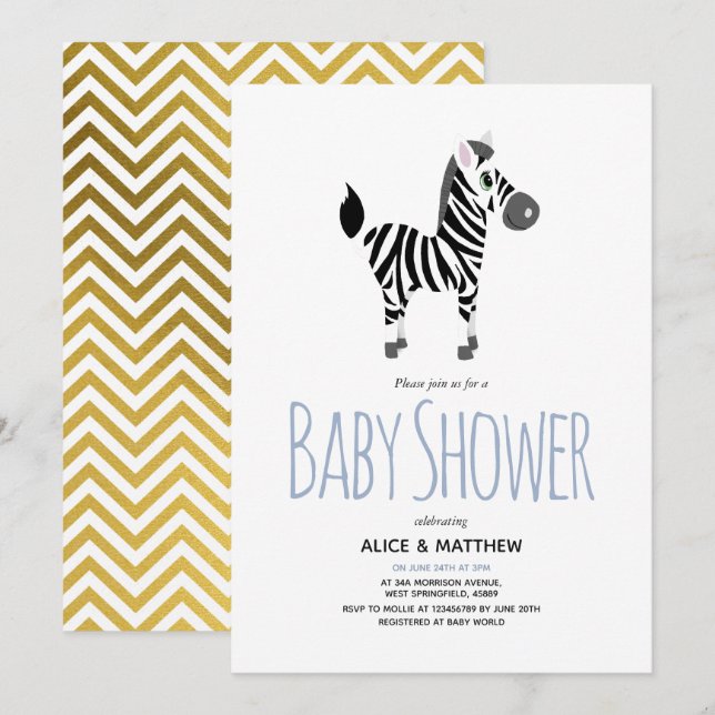 Invitation Boys Cute Safari Jungle Zebra Baby shower (Devant / Derrière)