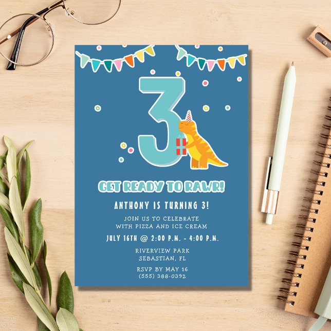 Invitation Boys Dinosaur 3e fête d'anniversaire (Créateur téléchargé)