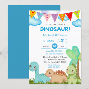 Invitation Boys Dinosaur 3e fête d'anniversaire
