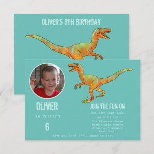 Invitation Boys Dinosaur Velociraptor 6e fête d'anniversaire 