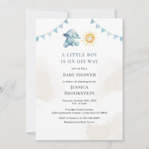 Invitation Boys Elephant Sunshine Baby shower d'aquarelle