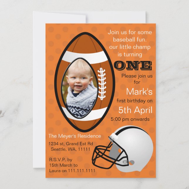 Invitation Boys Football Rugby Premier anniversaire Photo Inv (Devant)