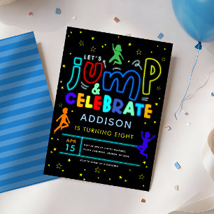 Invitation Boys Jump et Bounce Neon Trampoline Anniversaire
