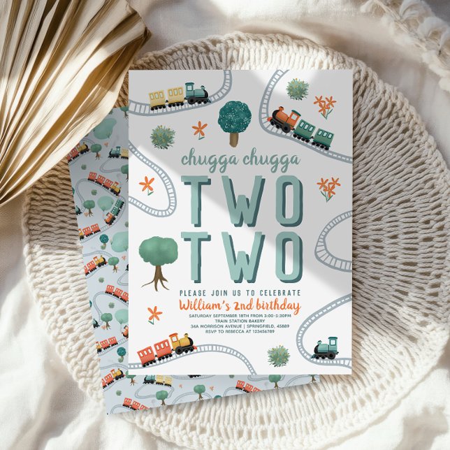 Invitation Boys mignons Two Blue Train Travel 2e anniversaire (Créateur téléchargé)