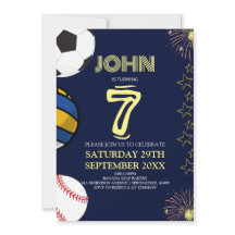 Boys Modern Blue Sports Anniversaire de enfant Inv
