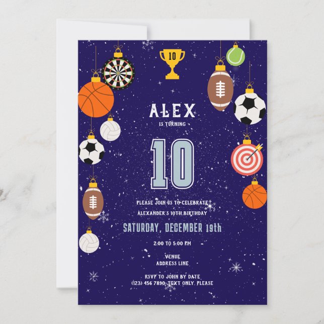 Invitation Boys Modern Blue Sports Kids Christmas Birthday (Devant)