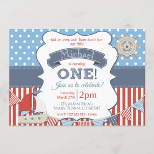 Invitation Boys Nautical Sailor Ship 1er Anniversaire