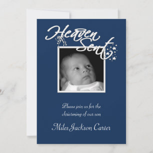 Invitation Boys Navy Blue Photo Christening