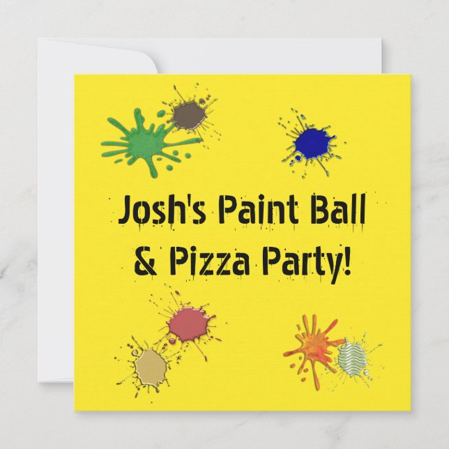 Invitation Boys Paint Ball Pizza fête d'anniversaire (Devant)