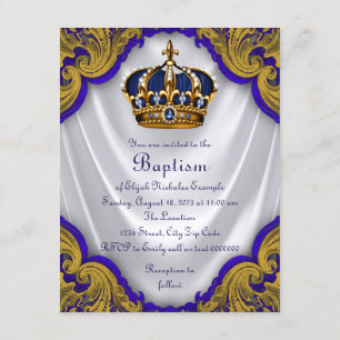 Invitation Boys Prince Baptism Royal Blue Gold Swirl Satin