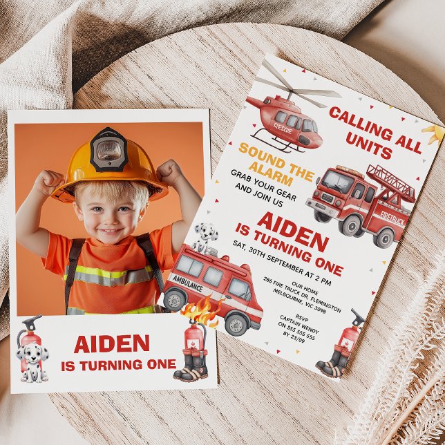 Invitation Boys Red Rescue Calling All Units Birthday (Calling All Units Invitation, Fire Truck Birthday Invitation, Emergency Squad Invitation, Alarm)