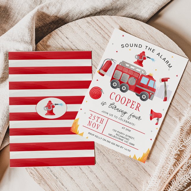Invitation Boys Red Sound The Alarm Fire Truck Birthday (Fire Truck Birthday Invitation, Fire Truck Invitation Template, Sound The Alarm Invitation, Boys)