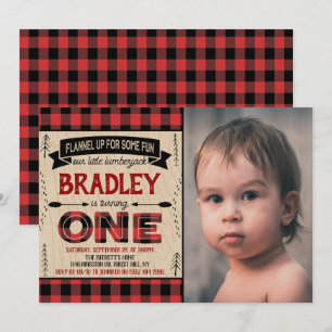 Invitation Boys Rustic Plaid Lumberjack 1er Anniversaire Phot