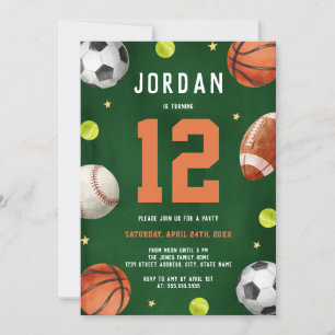Invitation Boys Sports Thème Orange Green Anniversaire