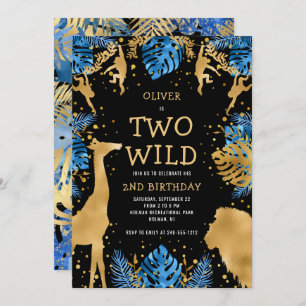 Invitation Boys Two Wild 2nd Birthday Blue Black Safari