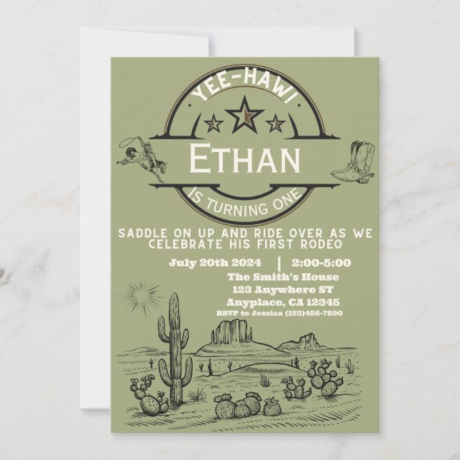 Invitation Boys Western First Rodeo Premier anniversaire (Devant)