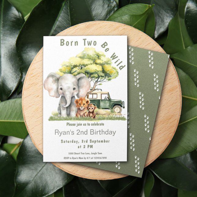Invitation Boys Wild Jungle Safari Anniversaire (Safari Jungle Elephant Tiger Monkey Safari Car Birthday Invitation)