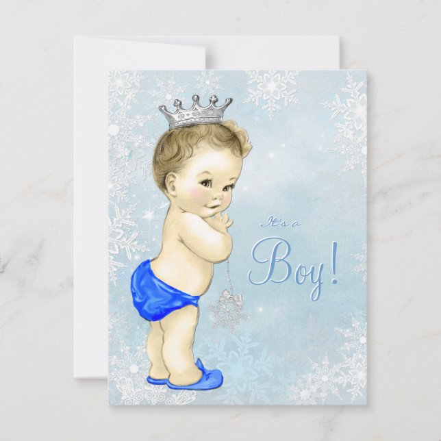 Invitation Boys Winter Wonderland Blue Snowflake Baby shower (Devant)