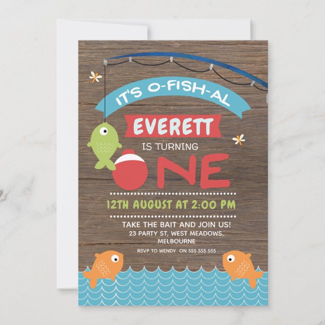 Invitation Boy's Wood C'est o-fish-al 1er anniversaire Invita (Devant)