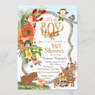 Invitation Boys Woodland Antler Baby shower