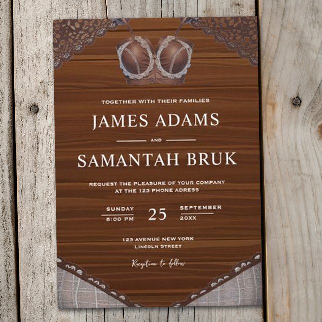 Invitation Bra en cuir Bois rustique Éclairages Mariage (Créateur téléchargé)