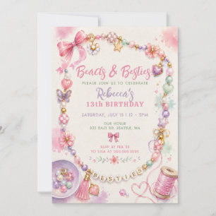 Invitation Bracelet perlé d'amitié Ruban rose Anniversaire 