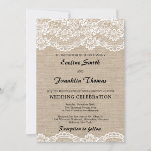 Invitation Bracelet rustique et dentelle vintage chic mariage