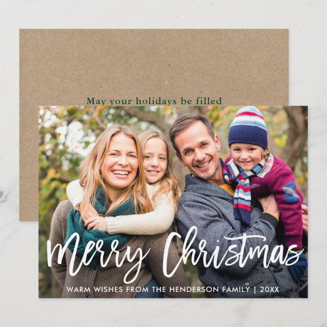 Invitation Bracelet Script photo Merry Christmas Card Kraft (Devant / Derrière)