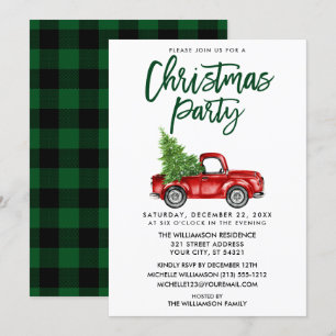 Invitation Bracelet Script Vert Plaid Truck Noël fête
