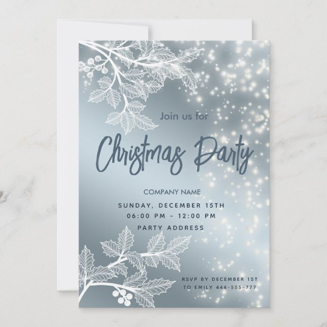 Invitation Braches de Noël bleu poussiéreux Noël d'entreprise (Devant)